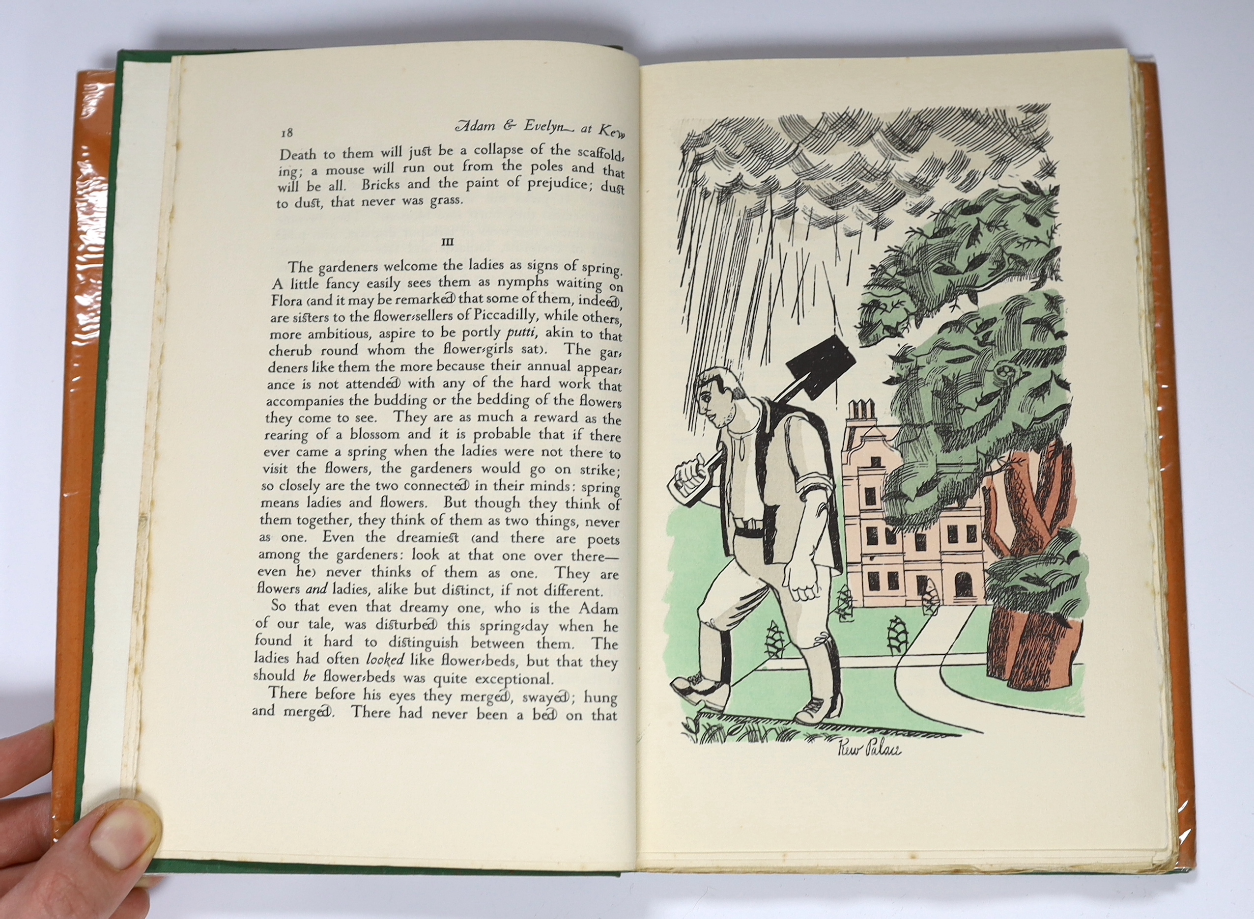 Herring, Robert - Adam and Evelyn at Kew, or, Revolt in the Gardens, one of 1000, illustrated by Edward Bawden, with 13 pochoir plates, 6 illustrations in the text and the endpapers decorated with aerial views of Kew Gar